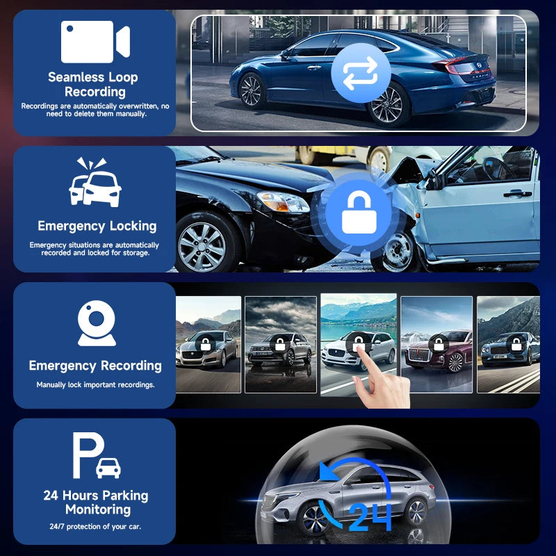 10.26" Car DVR Carplay Android Auto Dashcam 4K 3840*2160 Front and 1080P Rear Camera Voice Control GPS Wifi Recorder Dual Lens